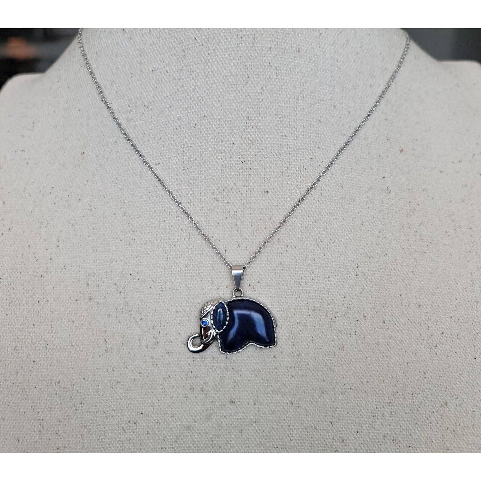 Lapis Lazuli & Austrian Crystal Elephant Pendant Necklace In 316l Stainless